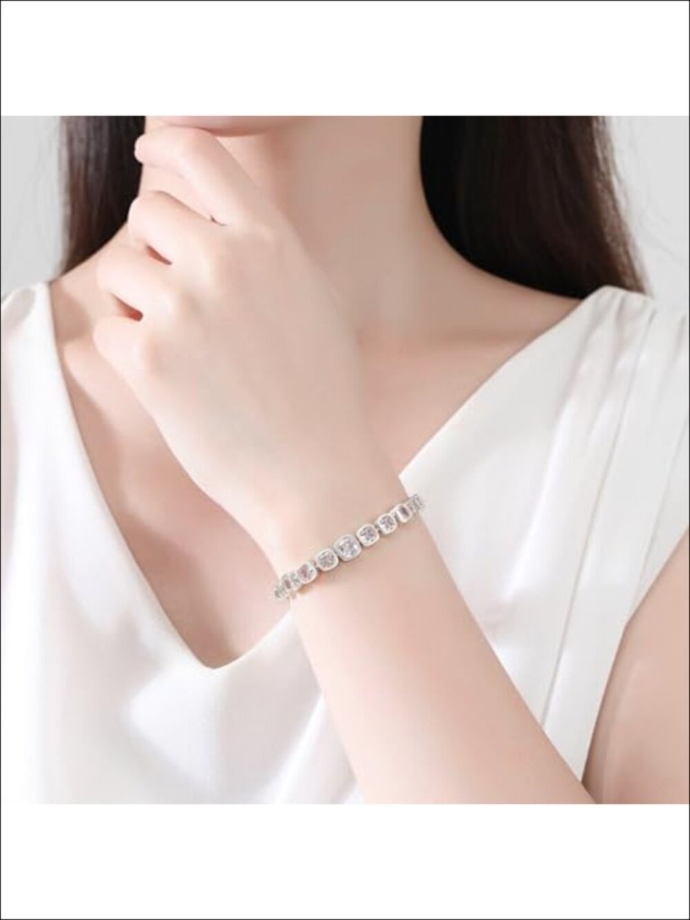 14K Gold Geometric Square Moissanite Bracelet, Modern Delicate Tennis Style